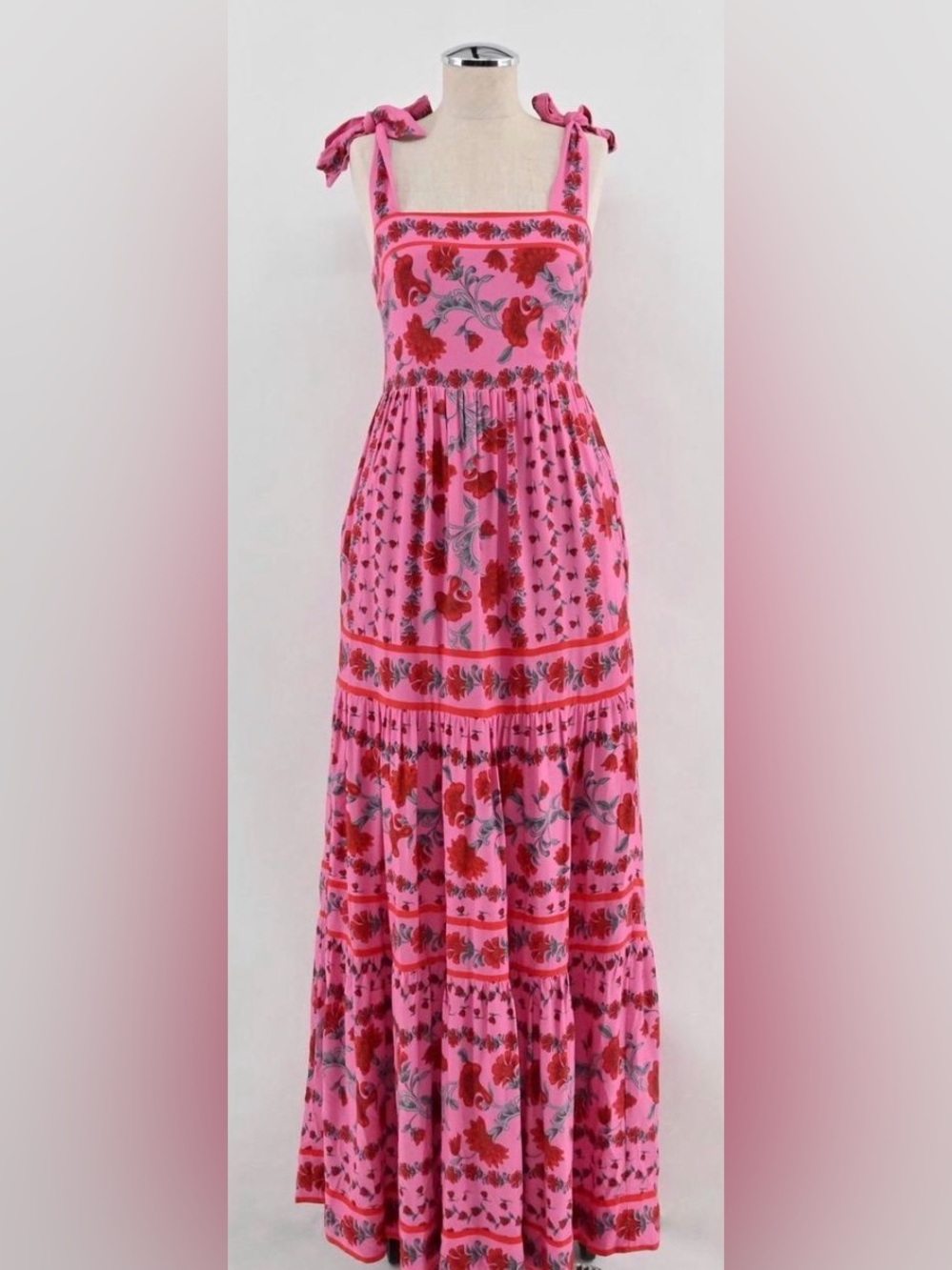 Beach Riot Charlotte Pink Floral Tiered maxi dress, small